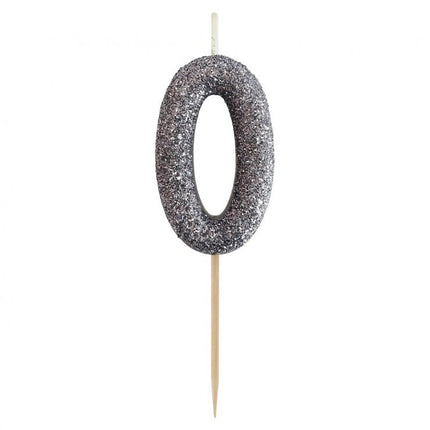 Fekete Glitter Black számgyertya, tortagyertya 0-ás