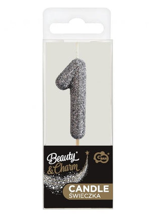 Fekete Glitter Black számgyertya, tortagyertya 1-es