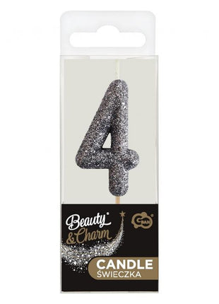 Fekete Glitter Black számgyertya, tortagyertya 4-es