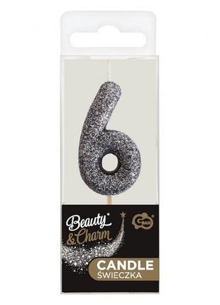 Fekete Glitter Black számgyertya, tortagyertya 6-os