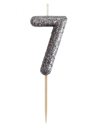 Fekete Glitter Black számgyertya, tortagyertya 7-es