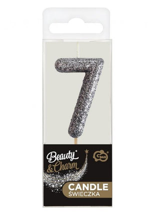 Fekete Glitter Black számgyertya, tortagyertya 7-es