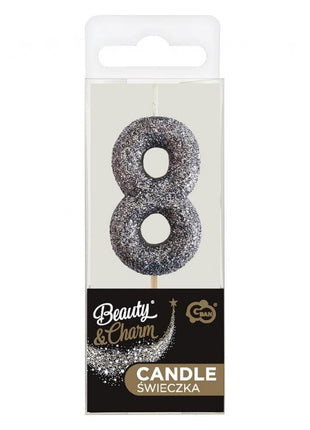 Fekete Glitter Black számgyertya, tortagyertya 8-as