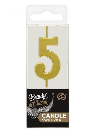 Arany Gold Metallic számgyertya, tortagyertya 5-ös