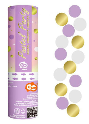 Színes Gold-Lilac-White konfetti kilövő 15 cm