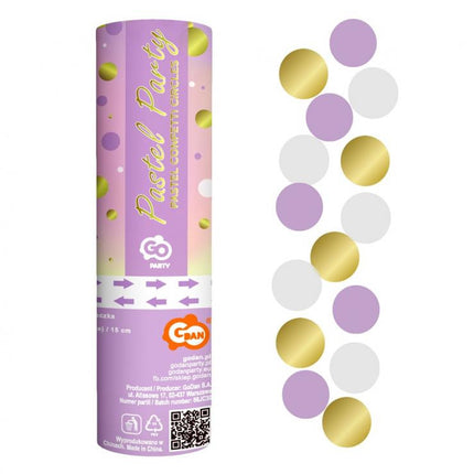 Színes Gold-Lilac-White konfetti kilövő 15 cm