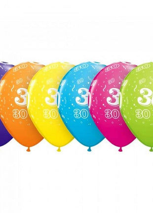 Színes Happy Birthday 30 Pastel Mix léggömb, lufi 6 db-os 11 inch (28cm)