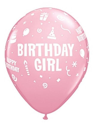 Happy Birthday Girl Pink léggömb, lufi 6 db-os 11 inch (28 cm)