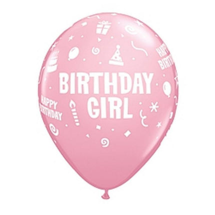 Happy Birthday Girl Pink léggömb, lufi 6 db-os 11 inch (28 cm)