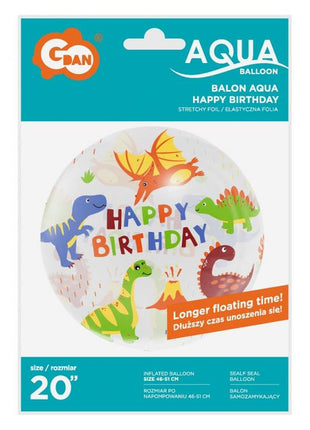 Dinoszaurusz Aqua Happy Birthday gömb fólia lufi 46 cm