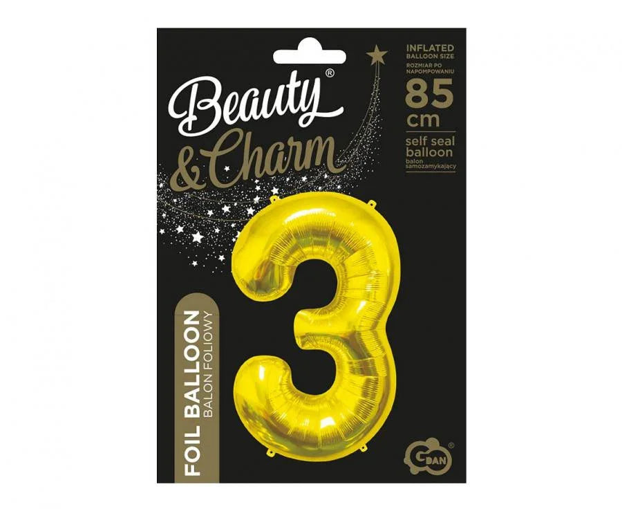 Arany Gold 3-as szám fólia lufi 85 cm