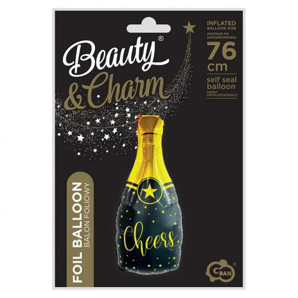 B&C Champagne Cheers, Pezsgős üveg fólia lufi 76 cm