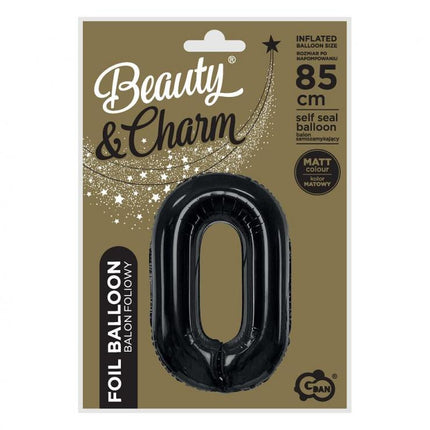 Fekete 0-ás B&C Matt Black szám fólia lufi 85 cm