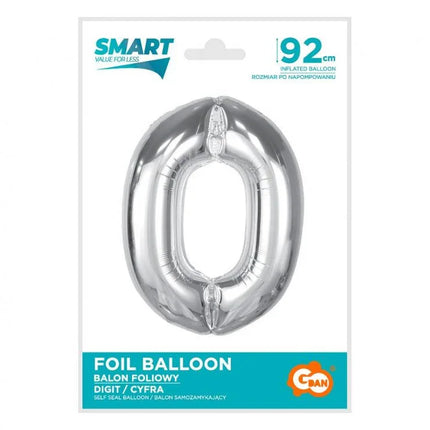 Ezüst 0-ás Silver szám fólia lufi 92 cm