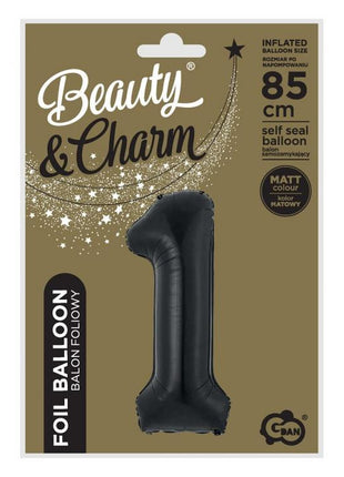 Fekete 1-es B&C Matt Black szám fólia lufi 85 cm
