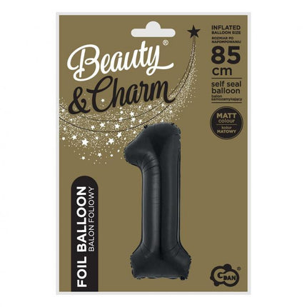 Fekete 1-es B&C Matt Black szám fólia lufi 85 cm
