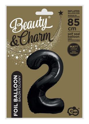 Fekete 2-es B&C Matt Black szám fólia lufi 85 cm