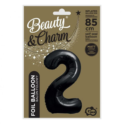 Fekete 2-es B&C Matt Black szám fólia lufi 85 cm