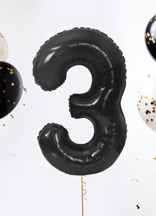 Fekete 3-as B&C Matt Black szám fólia lufi 85 cm