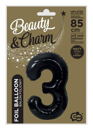 Fekete 3-as B&C Matt Black szám fólia lufi 85 cm