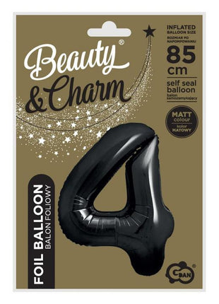 Fekete 4-es B&C Matt Black szám fólia lufi 85 cm