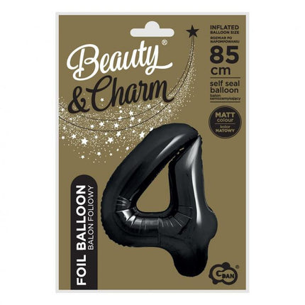 Fekete 4-es B&C Matt Black szám fólia lufi 85 cm