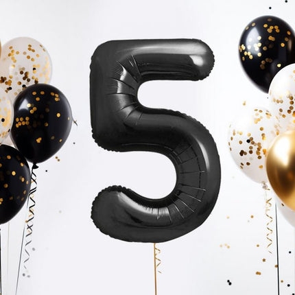 Fekete 5-ös B&C Matt Black szám fólia lufi 85 cm
