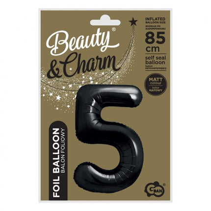 Fekete 5-ös B&C Matt Black szám fólia lufi 85 cm