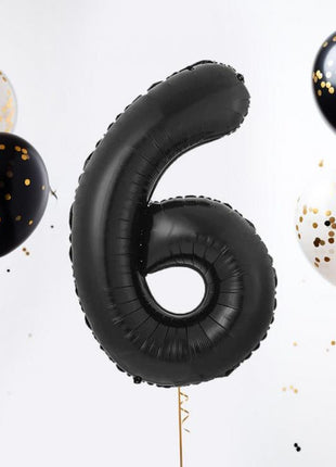 Fekete 6-os B&C Matt Black szám fólia lufi 85 cm