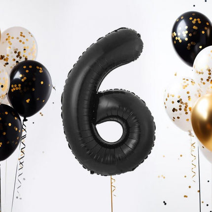Fekete 6-os B&C Matt Black szám fólia lufi 85 cm