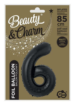Fekete 6-os B&C Matt Black szám fólia lufi 85 cm