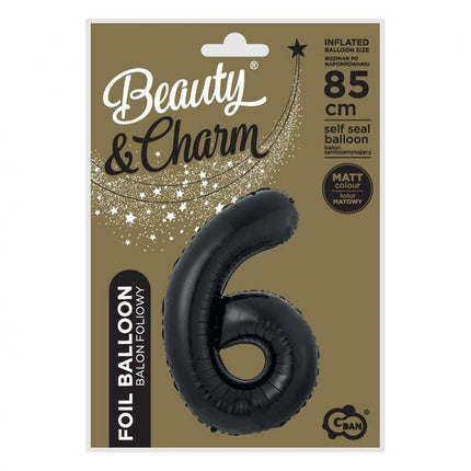 Fekete 6-os B&C Matt Black szám fólia lufi 85 cm