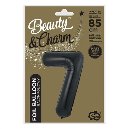 Fekete 7-es B&C Matt Black szám fólia lufi 85 cm