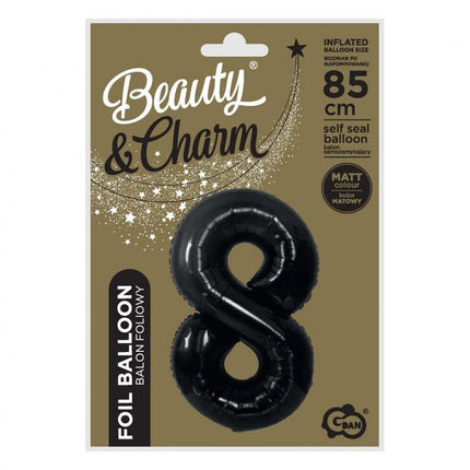 Fekete 8-as B&C Matt Black szám fólia lufi 85 cm