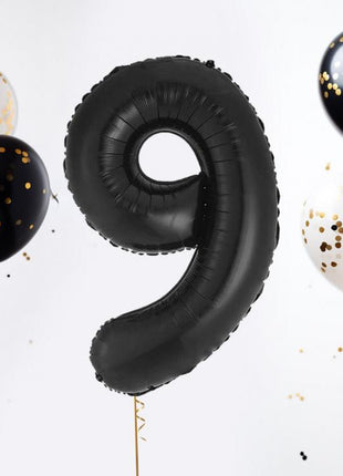 Fekete 9-es B&C Matt Black szám fólia lufi 85 cm