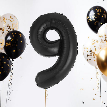 Fekete 9-es B&C Matt Black szám fólia lufi 85 cm