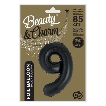 Fekete 9-es B&C Matt Black szám fólia lufi 85 cm