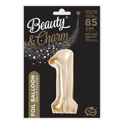 Pezsgőszínű B&C Champagne 1-es szám fólia lufi 85 cm