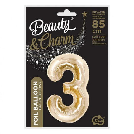 Pezsgőszínű B&C Champagne 3-as szám fólia lufi 85 cm