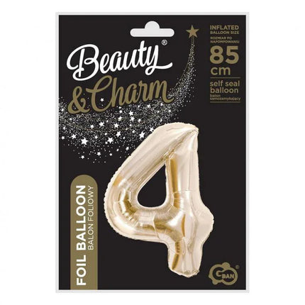 Pezsgőszínű B&C Champagne 4-es szám fólia lufi 85 cm