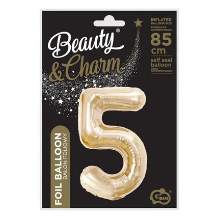 Pezsgőszínű B&C Champagne 5-ös szám fólia lufi 85 cm