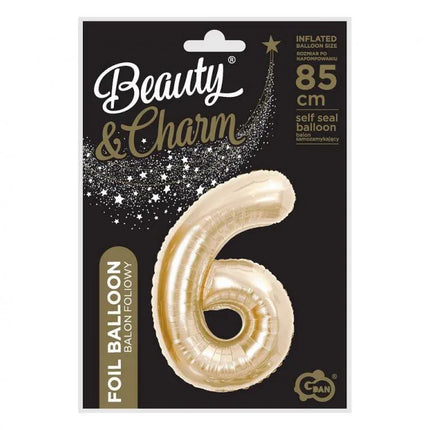 Pezsgőszínű B&C Champagne 6-os szám fólia lufi 85 cm