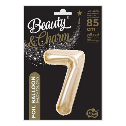 Pezsgőszínű B&C Champagne 7-es szám fólia lufi 85 cm