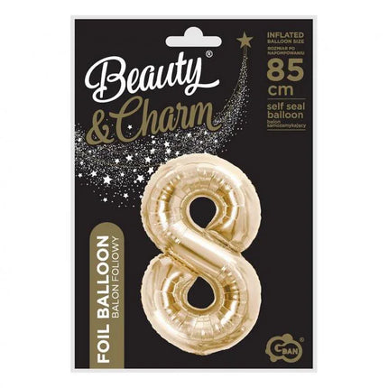 Pezsgőszínű B&C Champagne 8-as szám fólia lufi 85 cm