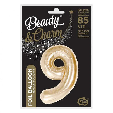 Pezsgőszínű B&C Champagne 9-es szám fólia lufi 85 cm