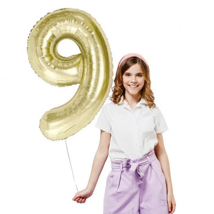 Pezsgőszínű B&C Champagne 9-es szám fólia lufi 85 cm