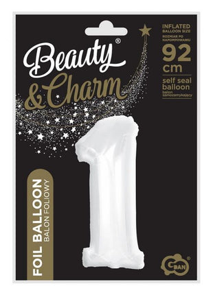 Fehér B&C White 1-es szám fólia lufi 92 cm