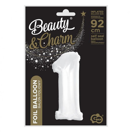 Fehér B&C White 1-es szám fólia lufi 92 cm