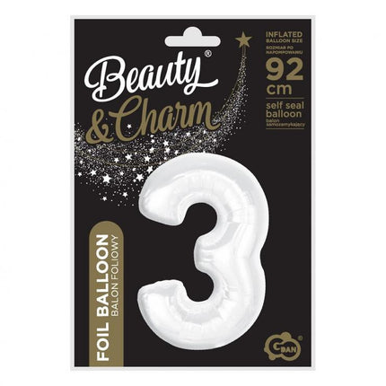 Fehér B&C White 3-as szám fólia lufi 92 cm