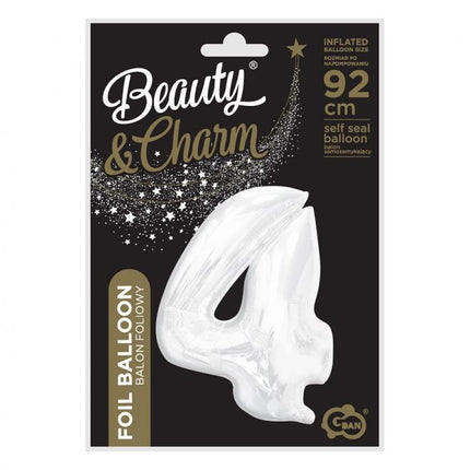 Fehér B&C White 4-es szám fólia lufi 92 cm